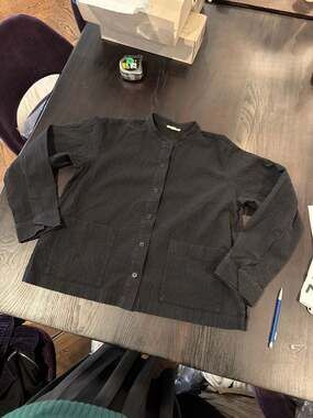 Eileen Fisher Organic Cotton Pucker Mandarin Collar Shirt Jacket Black S/P